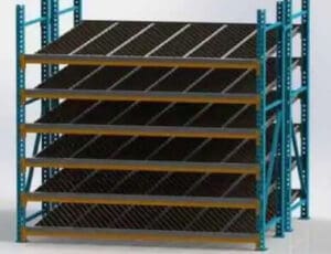 Carton flow racking, also called gravity flow racking, is a storage solution that uses gravity to load and retrieve product inventory in a warehouse, distribution center or manufacturing facility.
