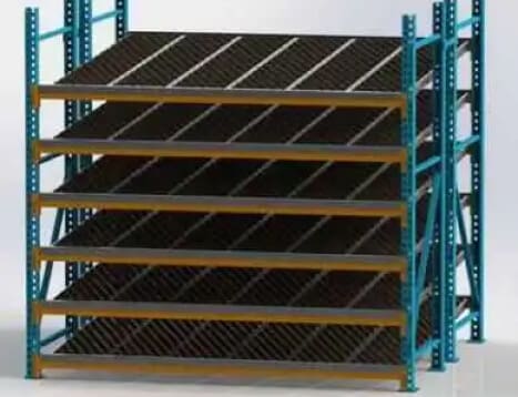 Carton flow racking, also called gravity flow racking, is a storage solution that uses gravity to load and retrieve product inventory in a warehouse, distribution center or manufacturing facility.